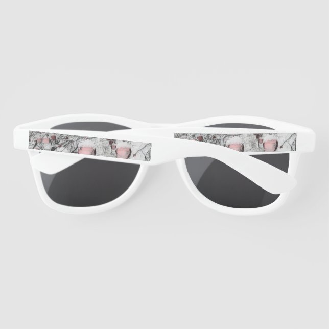 Vintage Snowed Trees with ornaments drawing  Sunglasses (Back)