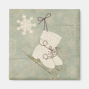 Vintage snowflake ice skates cute rustic winter magnet