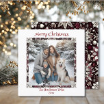 Vintage Snowflakes Family Photo Christmas Holiday Card<br><div class="desc">Personalised Christmas cards with a family photo. Pretty burgundy and white snowflakes festive holiday background.</div>