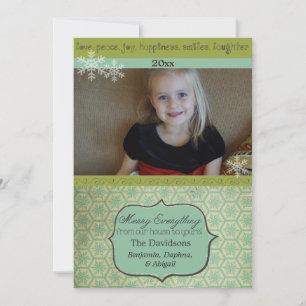 Vintage Snowflakes on Teal Photo Holiday Card