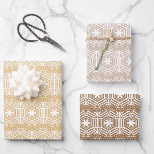 Vintage snowflakes pattern camel beige brown  wrapping paper sheet