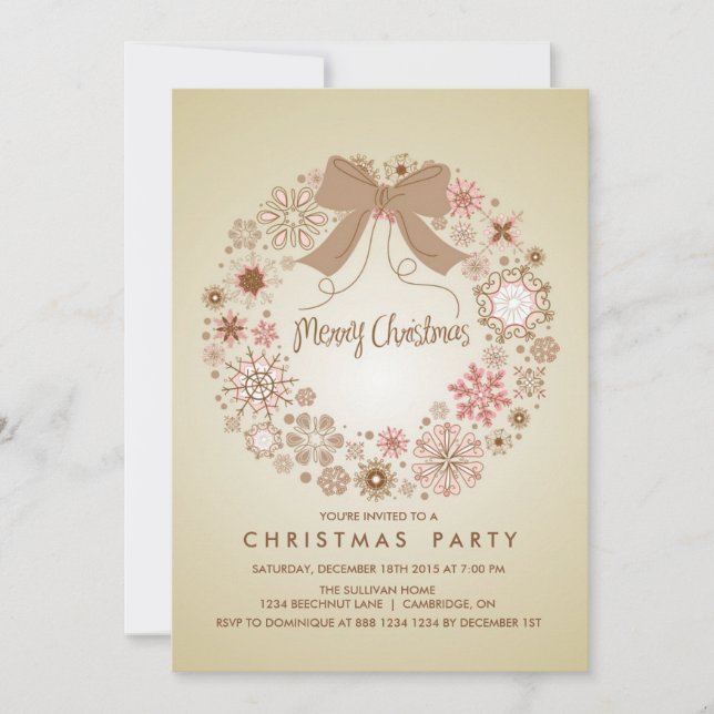 VINTAGE SNOWFLAKES WREATH HOLIDAY PARTY INVITATION (Front)