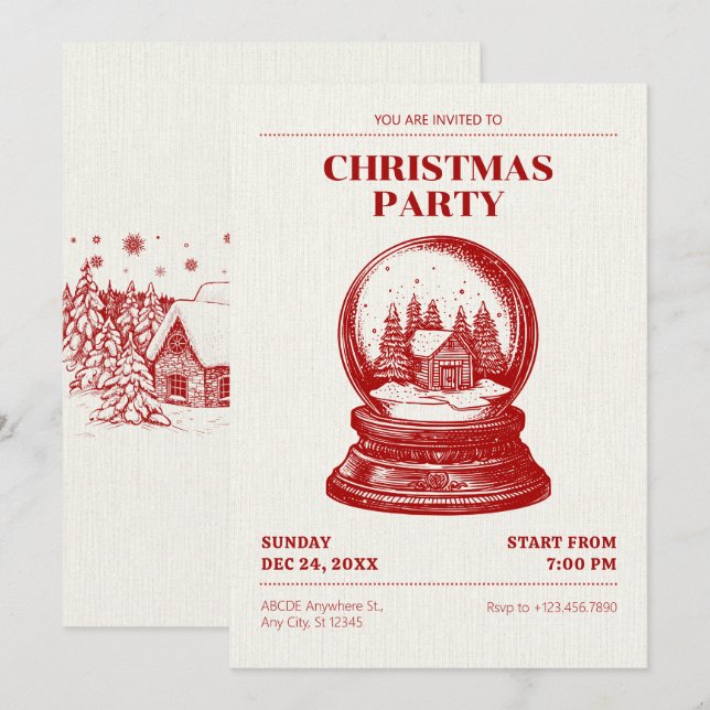 Vintage Snowglobe Christmas  Invitation (Front/Back)