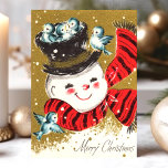 Vintage Snowman And Bluebirds Merry Christmas<br><div class="desc">Share warm holiday wishes with this charming vintage Christmas card featuring a cheerful snowman adorned with a bright red scarf and surrounded by adorable bluebirds. The nostalgic design captures the joy and innocence of the season, making it perfect for sending festive greetings to friends and family. The classic "Merry Christmas"...</div>