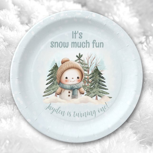 Vintage Snowman Blue Winter First Birthday Paper Plate (Vintage Snowman Blue Winter First Birthday Paper Plates)