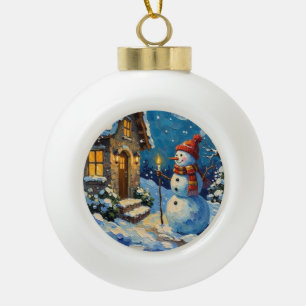 Vintage Snowman by Candlelit Christmas Cottage Ceramic Ball Christmas Ornament