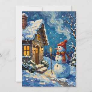 Vintage Snowman by Candlelit Christmas Cottage Holiday Card