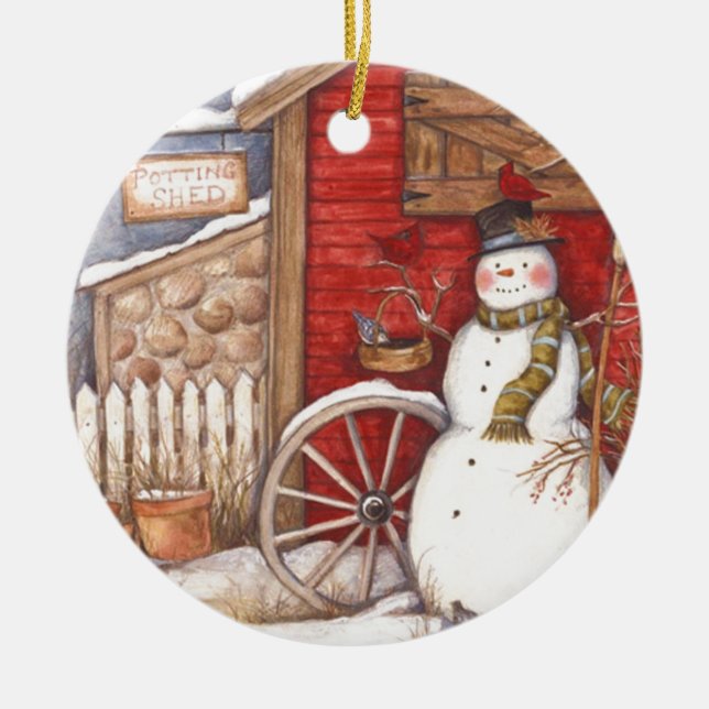 Vintage Snowman Ceramic Tree Decoration (Front)