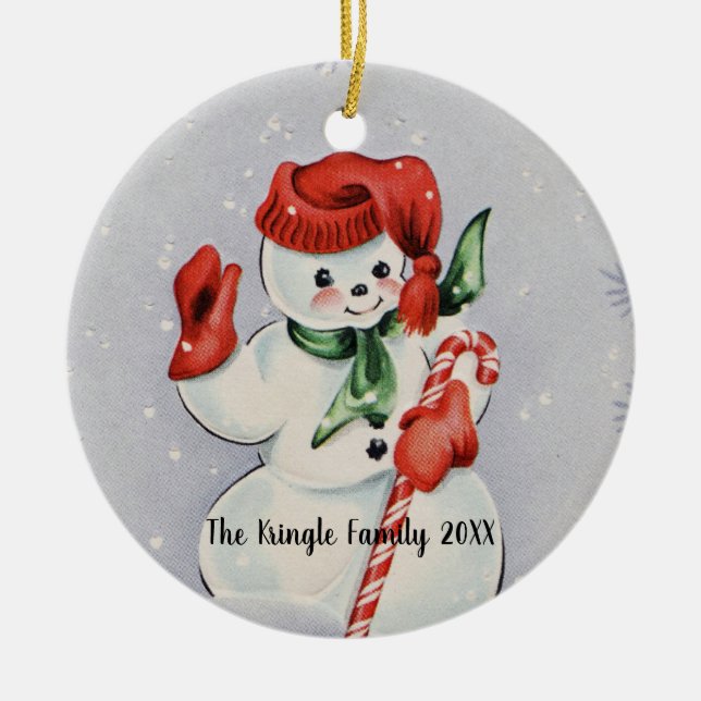 Vintage Snowman Ceramic Tree Decoration (Front)