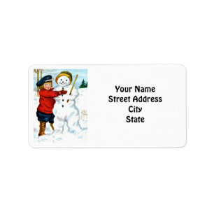 Vintage Snowman & Child Label