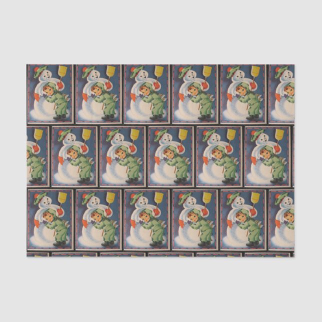 Vintage snowman child party tissue paper (Front)