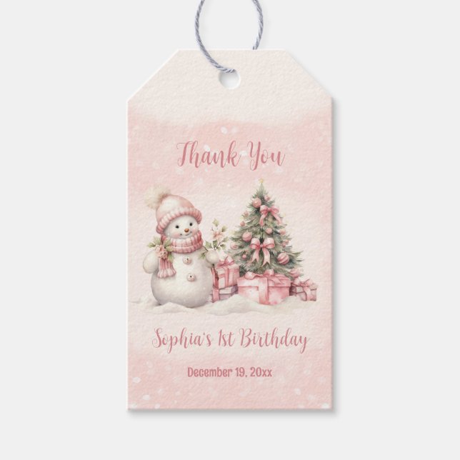 Vintage Snowman Christmas 1st Birthday Favour Tag (Front)