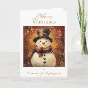Vintage Snowman Christmas Card – Golden Holiday 