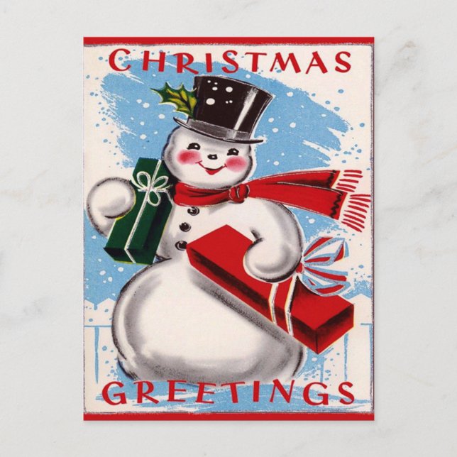 Vintage Snowman Christmas Greetings Postcard (Front)