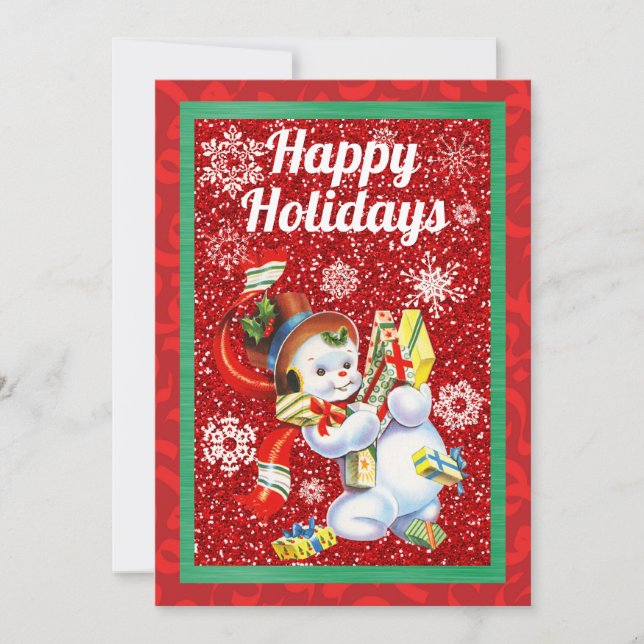 Vintage Snowman Christmas Half Fold Card (Front)