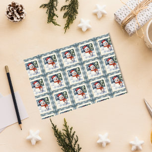 Vintage Snowman Christmas Postage Stamp Tissue Paper