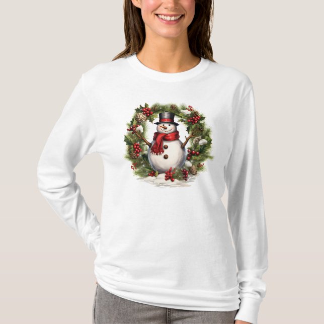 Vintage Snowman Christmas T-Shirt (Front)