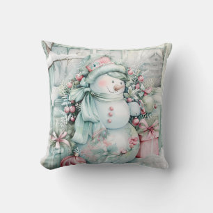 Vintage Snowman Christmas Throw Pillow
