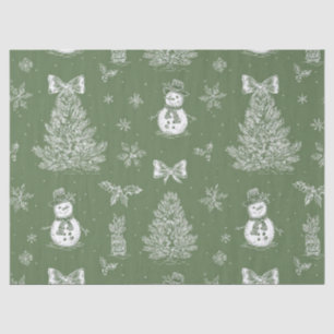 Vintage Snowman Christmas Toile Sage Green White Tissue Paper