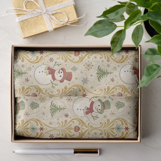 Vintage Snowman & Christmas Tree  Tissue Paper (Gift)