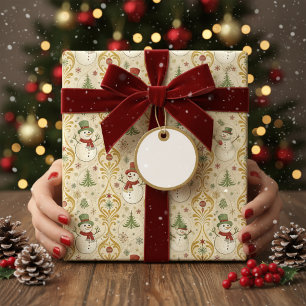 Vintage Snowman & Christmas Tree Wrapping Paper