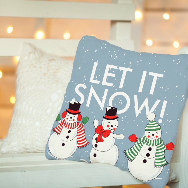 Vintage Snowman Dancing Let it Snow Personalised Cushion (Vintage Snowman Dancing Let it Snow Personalized Throw Pillow)
