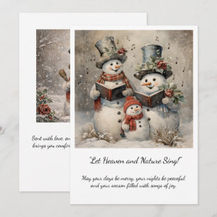 Vintage Snowman Family Carolers Christmas Invitation