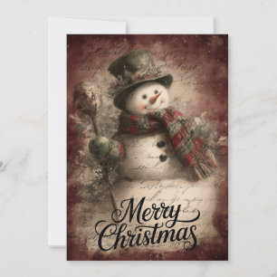 Vintage Snowman & Holly Staff Charm Holiday Card