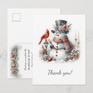 Vintage Snowman in Red Scarf, Cardinal, Floral   Announcement Postcard