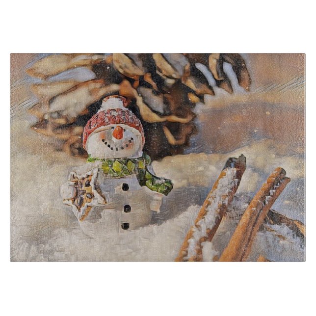 Vintage Snowman in the Snow Drawing   Cutting Board (Front)