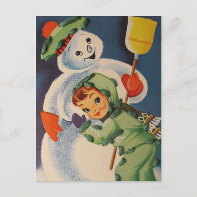 vintage snowman kid Holiday postcard (Front)
