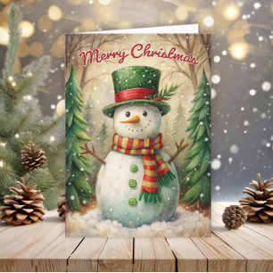 Vintage Snowman Merry Christmas Holiday Card