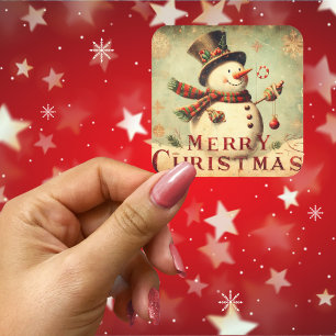 Vintage Snowman - Merry Christmas Square Sticker