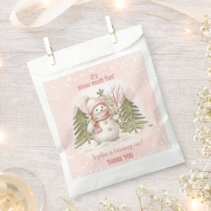 Vintage Snowman Pink Winter 1st Birthday Favour Bags