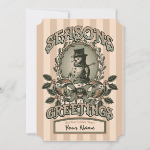 Vintage Snowman Season’s Greetings w/ Custom Name Holiday Card