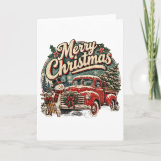 Vintage Snowman Truck Christmas Card Gift