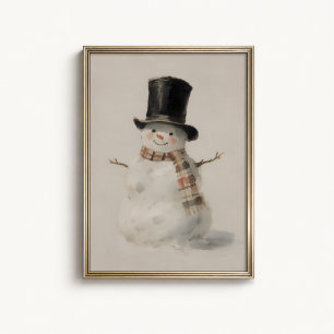 Vintage Snowman Watercolor Poster - Winter Art