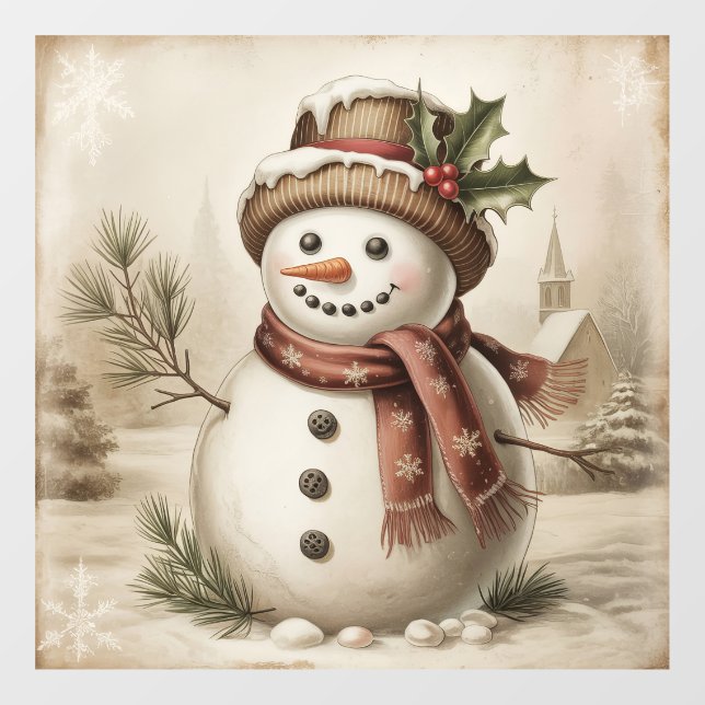 Vintage Snowman Window Cling (Sheet)
