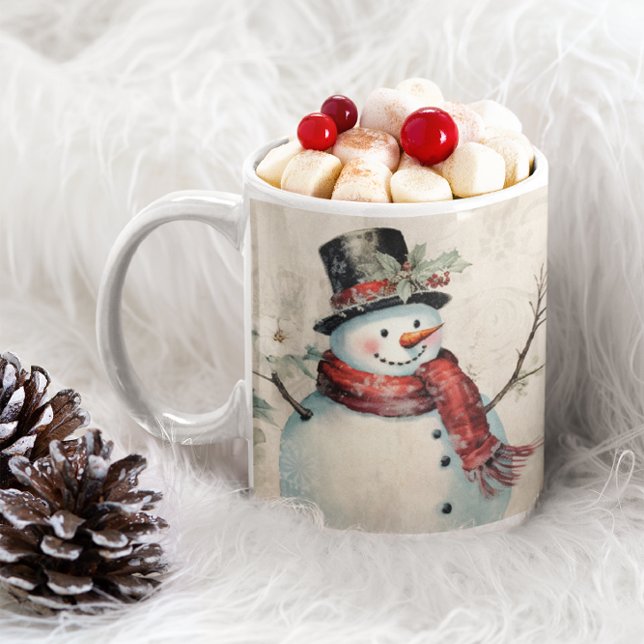 Vintage Snowman With Christmas Flowers Coffee Mug (Creator Uploaded)