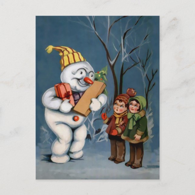 Vintage Snowman with Presents Postcard (Front)