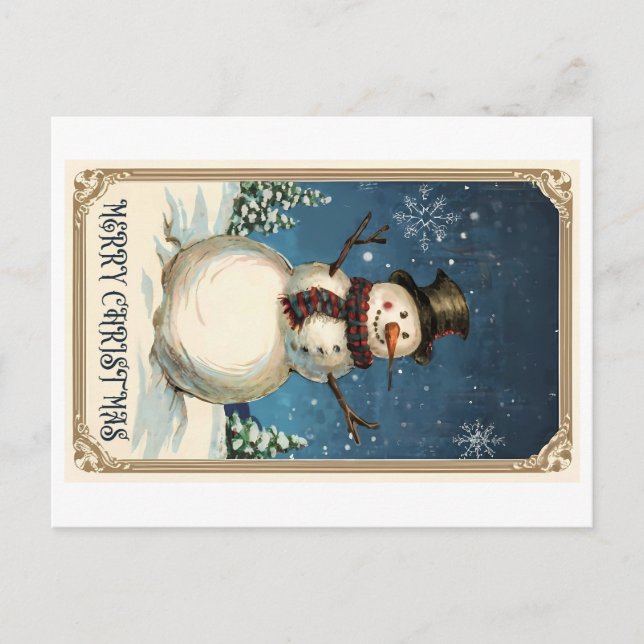 Vintage Snowmans Greeting Card: Merry Christmas Postcard (Front)