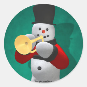 Vintage Snowmen: Trumpeter Classic Round Sticker