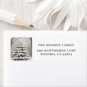 Vintage Snowy Christmas Tree Return Address