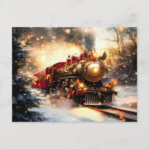 Vintage Snowy Night Christmas Train Express Holiday Postcard