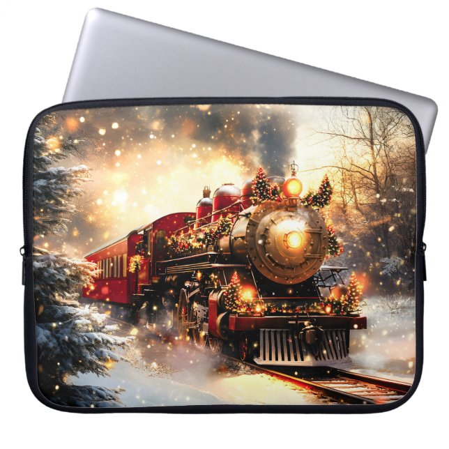 Vintage Snowy Night Christmas Train Express Laptop Sleeve (Front)
