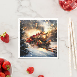 Vintage Snowy Night Christmas Train Express Napkin