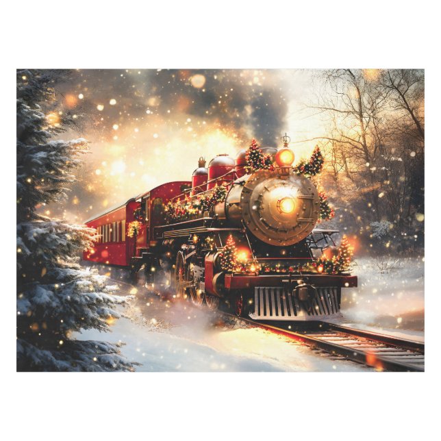 Vintage Snowy Night Christmas Train Express Tablecloth (Front (Horizontal))