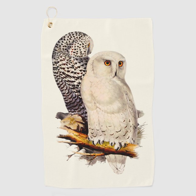 Vintage Snowy Owl Drawing Golf Towel (Front)