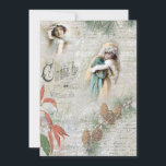 Vintage Snowy Winter Christmas Music Collage Holiday Card<br><div class="desc">Lovely Christmas winter collage featuring Victorian beauties in fur,  winter pine and poinsettia,  musical notation and text and handwritten French script on a distressed light grey snowy background.</div>