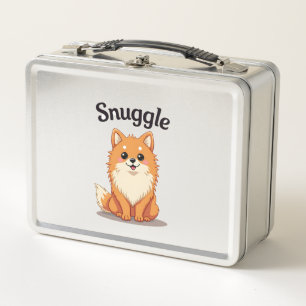 Vintage Snuggle Pomeranian Cute Dog Illustration D Metal Lunch Box